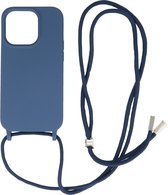 iPhone 14 Pro Max Hoesje Backcover Telefoonhoesje met Koord - 2.5mm Dikke - Navy
