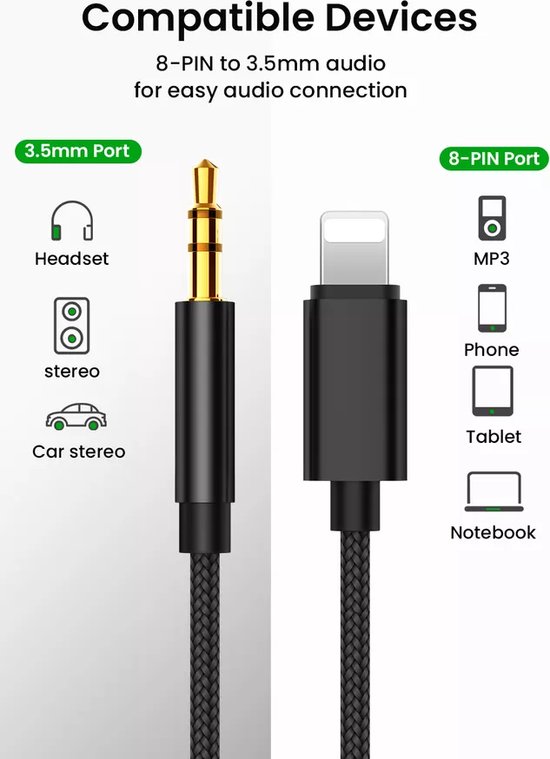 Lightning naar jack geschikt voor iPhone Lightning jack Lightning naar aux