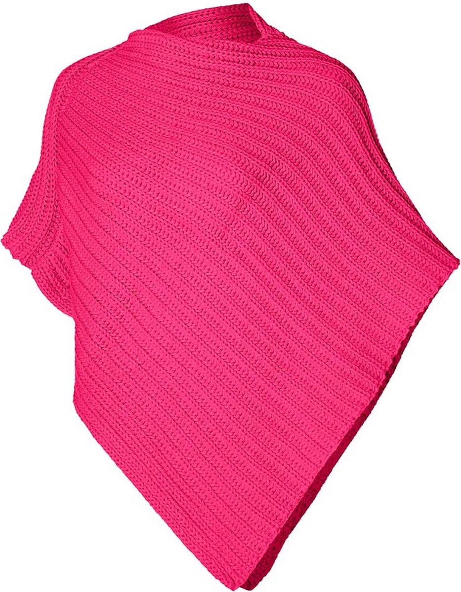 Gebreide poncho fluor roze