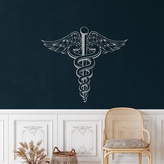 Wanddecoratie |Medisch Symbool / Medical Symbol| Metal - Wall Art | Muurdecoratie | Woonkamer | Buiten Decor |Zilver| 82x100cm