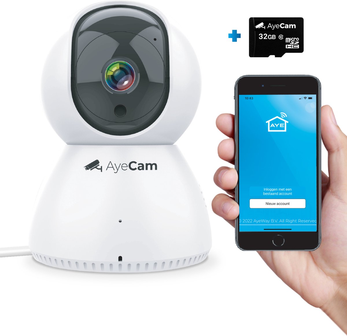 AyeCam Beveiligingscamera – Met App - WiFi - Bewegingssensor - Incl. 32GB SD - Camera Beveiliging - Huisdiercamera
