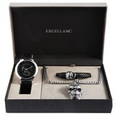Excellanc dames sieraden set met horloge, armband en ketting - giftset - cadeauset - zwart - skull - unisex