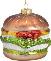 Kersthanger hamburger van glas gekleurd