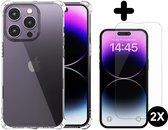 iPhone 14 Pro Max hoesje case Transparant - 2x iPhone 14 Pro Max screenprotector - extra sterk beschermglas - Anti Shock hoes