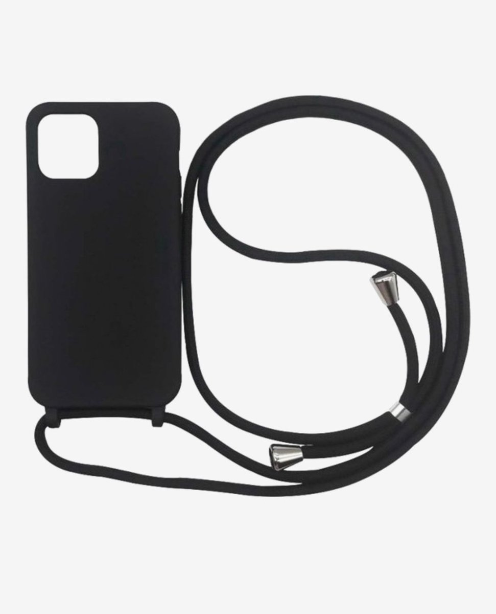 RNZV - Iphone 14 pro max Siliconen telefoonhoesje met koord - zwart