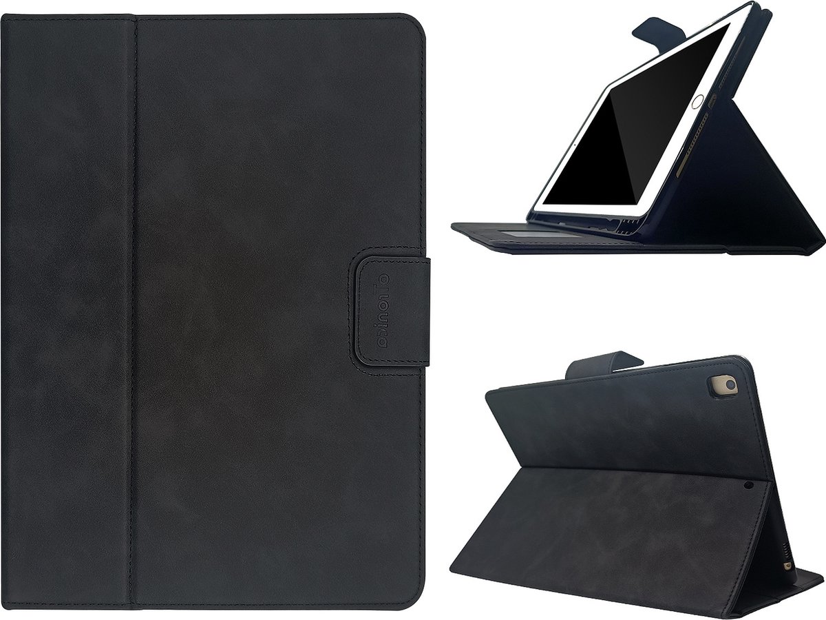 oTronica hoes geschikt voor iPad 5e/6e generatie / 2017/2018 Luxe Leren Bookcase met Pencil houder - Premium Leren cover - Zwart