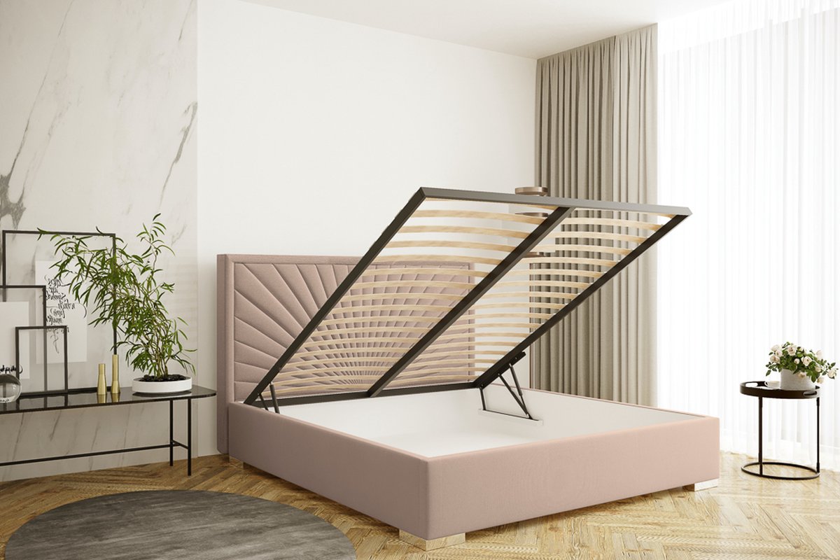 Premium Hoofdbord Bed - 160x200 Velours Oudroze - Poten - Elegantie