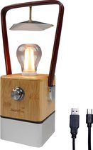 Skandika Aurora LED-Lamp – Tentlampen – Campinglampen – Buiten Lantaarn – Buitenverlichting – Buiten lamp - Retro outdoor camping lamp met powerbank, traploos dimbaar, draadloos, oplaadbare batterij, USB, warm en koud wit, 75h lichtduur - hout