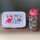 roze dino's lunchboxje met drinkfles / drinkbeker - Tyrrell Katz
