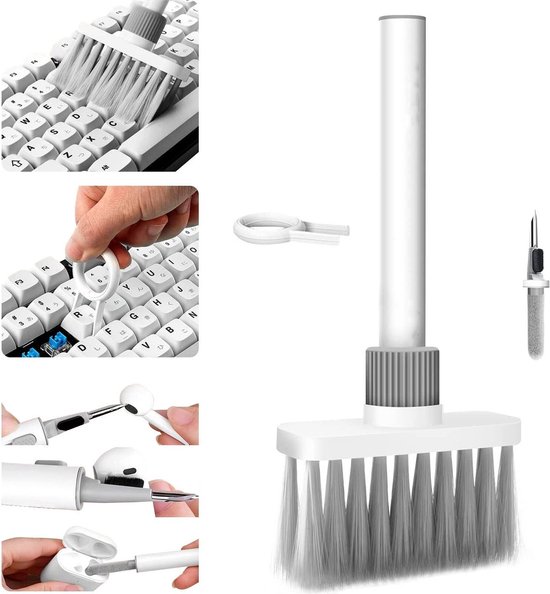 Zwarte 5-in-1 Multifunctionele toetsenbord borstel - Multitool - Keyboard cleaner - Toetsenbord schoonmaken - Toetsenbord reiniger - Airpod cleaning pen - Airpods cleaning kit - Airpods schoonmaakset - Keycap puller - LIXDA