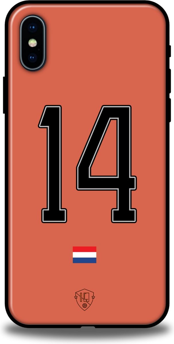 Voetbal hoesje rugnummer 14 - Apple iPhone X / Xs - backcover - softcase - Oranje