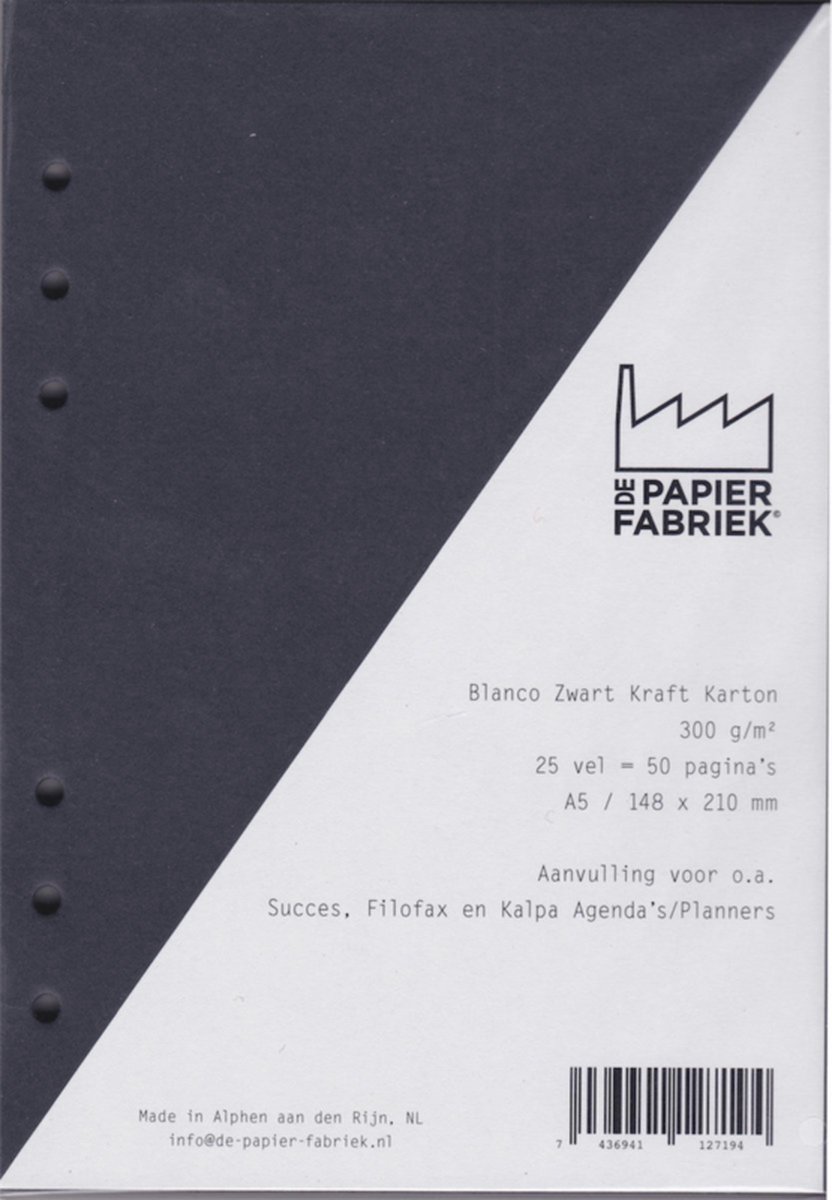 Aanvulling A5 geschikt voor o.a. Filofax, 6-Rings Losbladige Planners 25 Vel, 220g/m² Blanco Zwart Karton