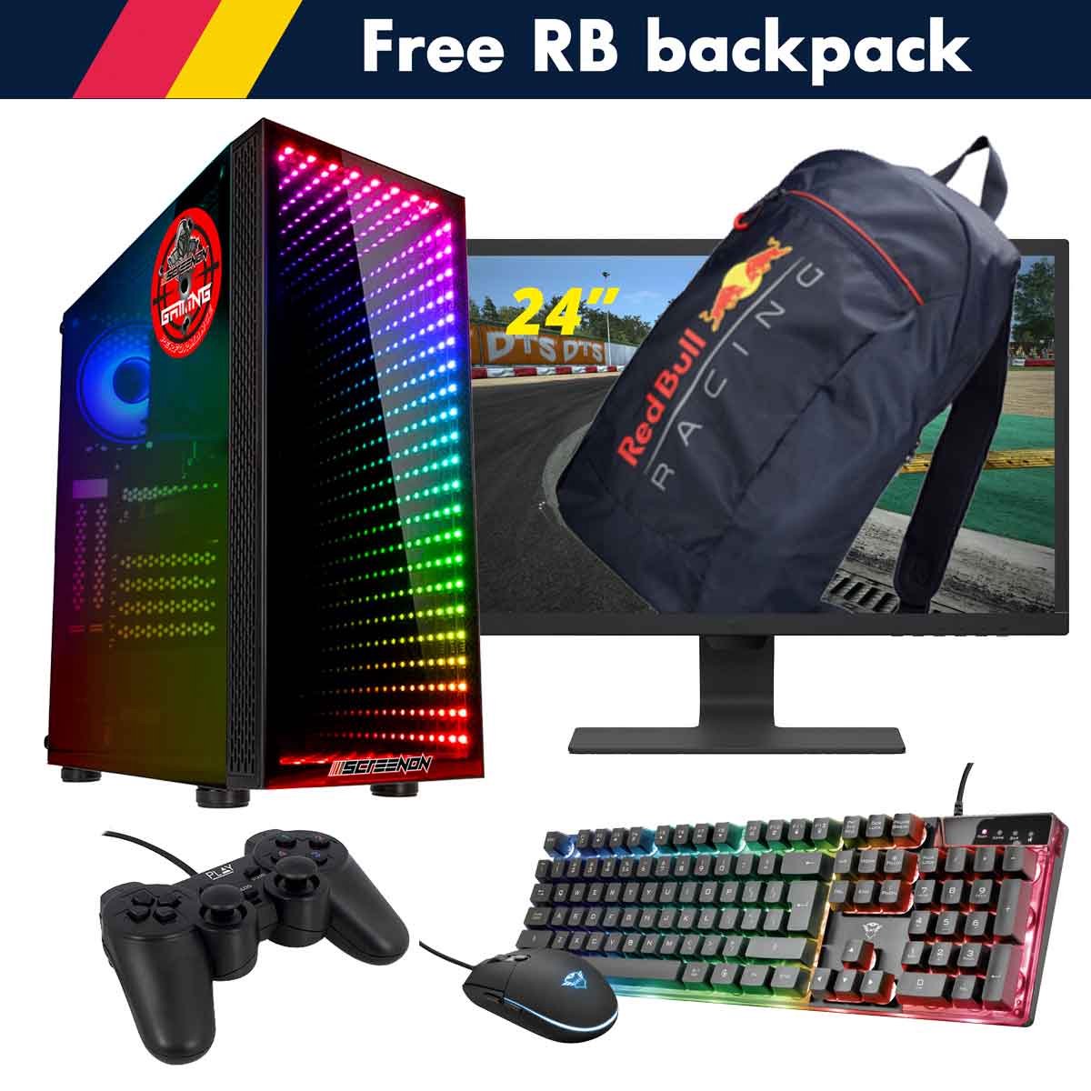 ScreenON - Racing Gaming Set + Red Bull Backpack - F1436524 - (GamePC.F14065 + 24 Inch Monitor + Toetsenbord + Muis + Controller + Gratis Red Bull Backpack)