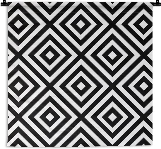 Wandkleed - Wanddoek - Vormen - Zwart wit - Patroon - 60x60 cm - Wandtapijt