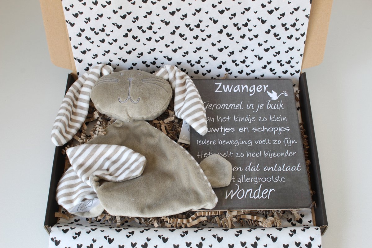 Goedkoopste Brievenbus cadeau Knuffelkonijn grijs - kraamcadeau - cadeau baby - cadeau zwangerschap