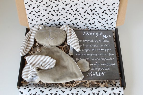 Brievenbus cadeau Knuffelkonijn grijs - kraamcadeau - cadeau baby - cadeau zwangerschap