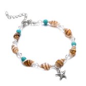 Bracelet de cheville coquillages perles étoile de mer - Coquillages Ibiza Femme - Bracelet de cheville turquoise style bohème - Sangle perles coquillage - 1 Sangle