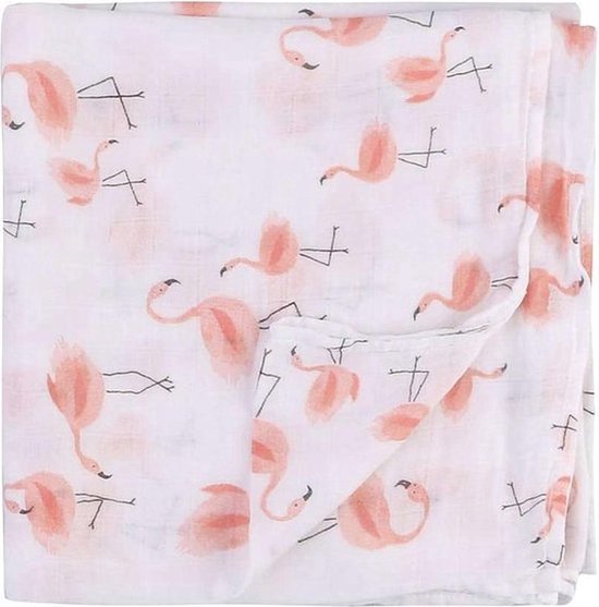 Hydrofiele doek XL - 120x120 cm - Flamingo - Baby Inbakerdoek