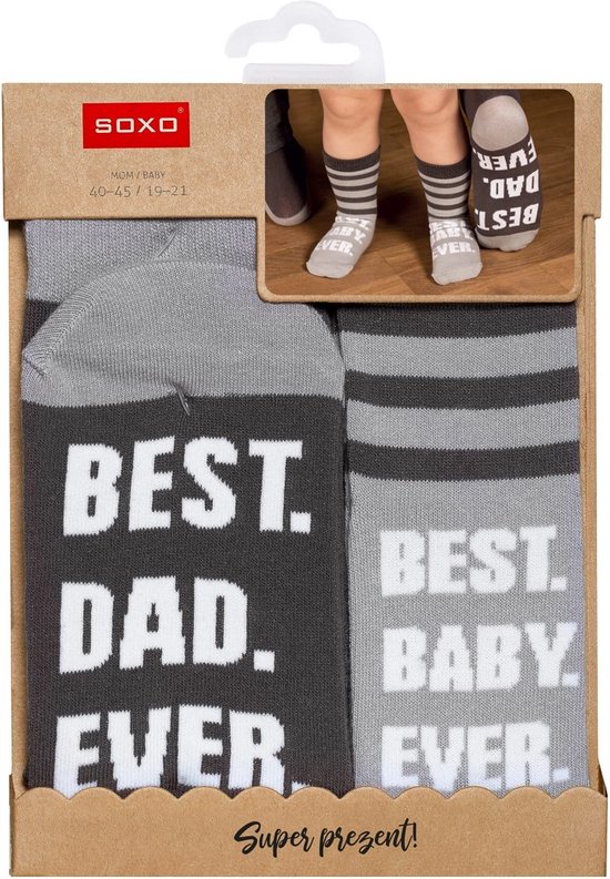 Cadeauset - Papa/Baby sokken - Best dad/Best baby ever - SOXO - Maat 40-45 - Maat 19-21