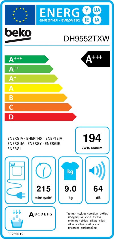 DH9552TXW Sèche-linge 9 Kg pompe à chaleur - A+++ - Beko