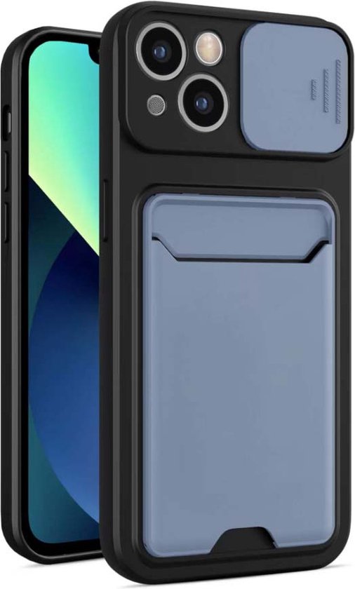 Smartphonica iPhone 13 TPU Cover Case Hoesje met Camera Slide en Pashouder - Grijs geschikt voor iPhone 13
