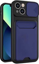 Smartphonica iPhone 13 TPU Cover Case Hoesje met Camera Slide en Pashouder - Blauw / Back Cover geschikt voor Apple iPhone 13