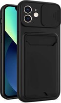 Smartphonica iPhone 11 TPU Cover Case Hoesje met Camera Slide en Pashouder - Zwart / Back Cover geschikt voor Apple iPhone 11
