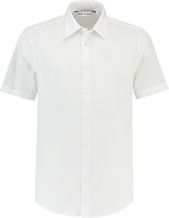 L&S Shirt poplin mix met korte mouwen voor heren wit - 4XL