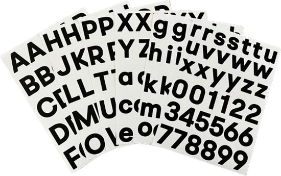 plakletters zwart| alfabet stickers | met cijfers | hoogte 4 cm