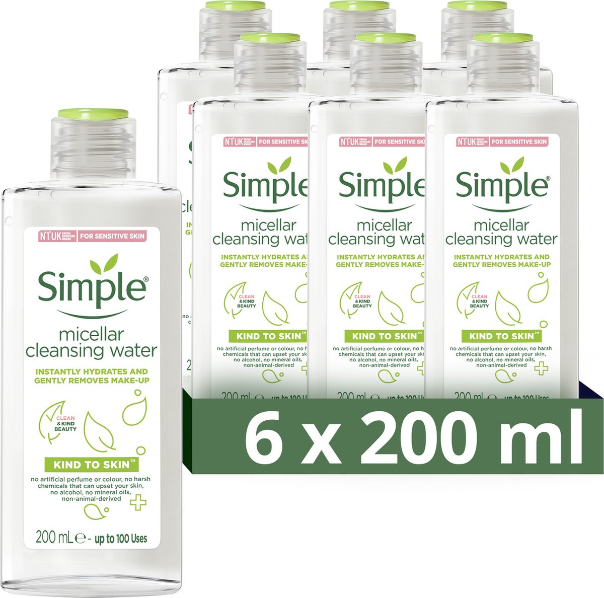 Simple Kind to Skin Micellair Reinigingswater - 6 x 200 ml - Voordeelverpakking