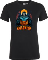 Dames T-shirt Halloween Magic Pompoen | Halloween kostuum kind dames heren | verkleedkleren meisje jongen | Zwart | maat XS