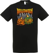 T-shirt Halloween Pompoen met kaarsjes | Halloween kostuum kind dames heren | verkleedkleren meisje jongen | Zwart | maat 4XL