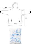 Schematische tekening van een hoodie deken met afmetingen.