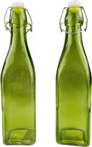 Trendy decoratie fles ANASTACIA - Vierkant - Groen - Glas - 6x27cm - Set van 2 - Transparant - Huisdecoratie - Woonkamer