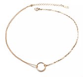 ASTRADAVI 18K Vergulde Sieraden - Collier - Dubbellaags Ketting met Bedels - Dubbele ketting Choker en Infinity Circle - Goud - Cadeau Idee