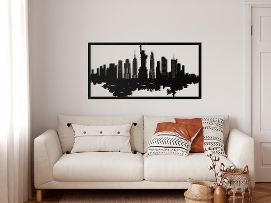 Wanddecoratie | Skyline van New York  / New York Skyline | Metal - Wall Art | Muurdecoratie | Woonkamer | Buiten Decor |Zwart| 100x50cm