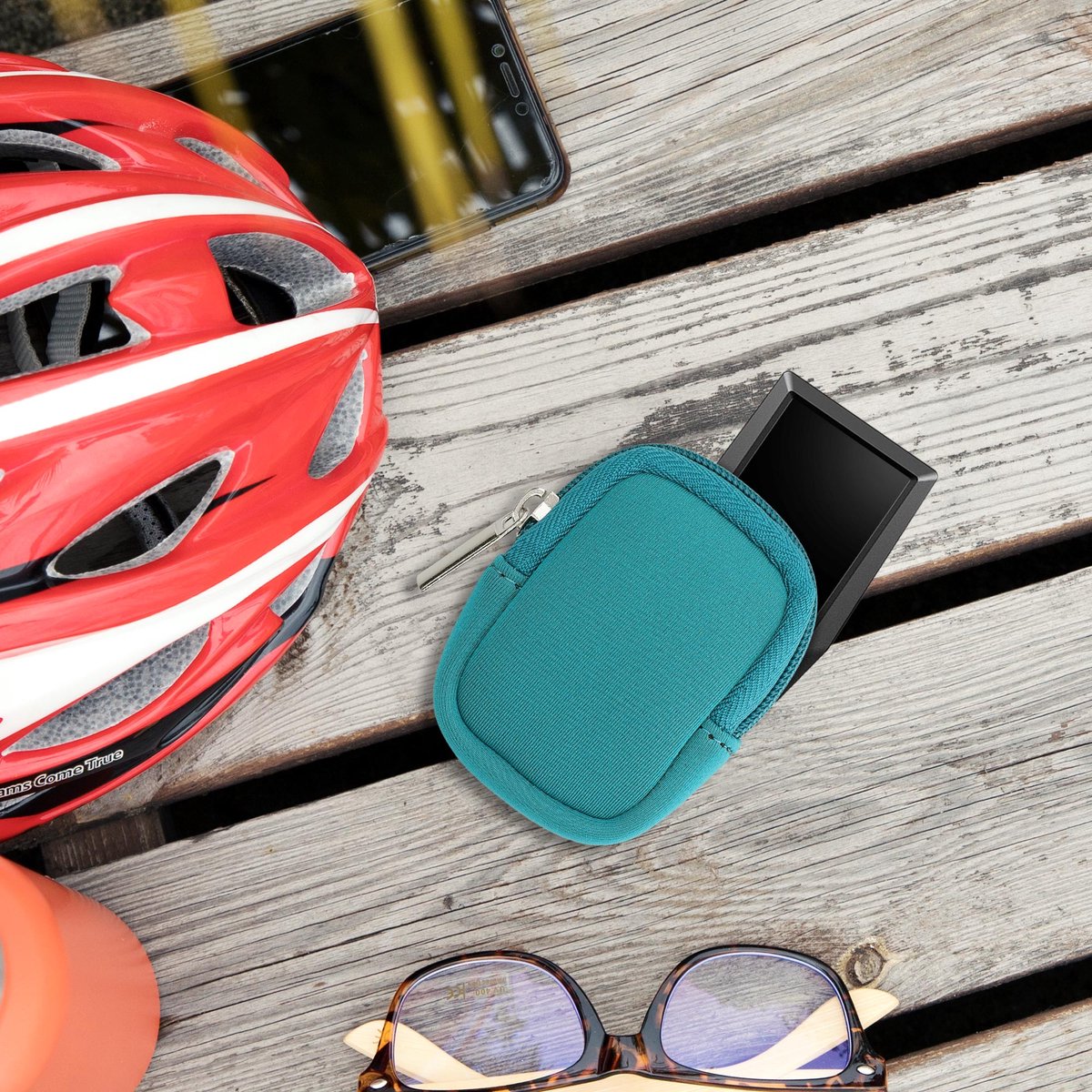 kwmobile hoesje voor e-bike display - Waterdichte display cover elektrische fiets - Van neopreen in petrol – foto 6