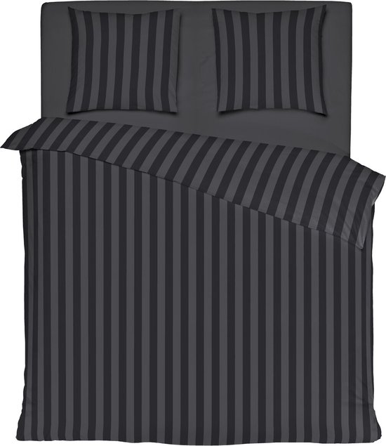 Mistral Home - Dekbedovertrek - 100% katoen satijn - 240x220+65x65 cm - Met flessenhals - Satijn streep - Antraciet, zwart