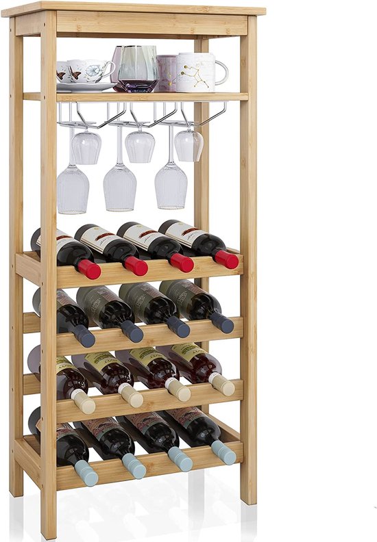 YMYNY 5-laags vrijstaande wijnrekken, drankfles displayplank met hekken, wandgemonteerde drijvende plank opbergstandaard voor keuken, eetkamer, 43 x 20 x 177 cm vintage bruin HWR001H