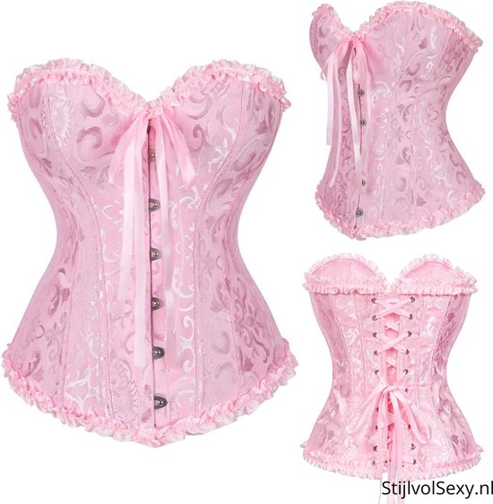 Corset rose sexy avec fermeture à crochet, Taille 50, Corsets de Lingerie  sexy