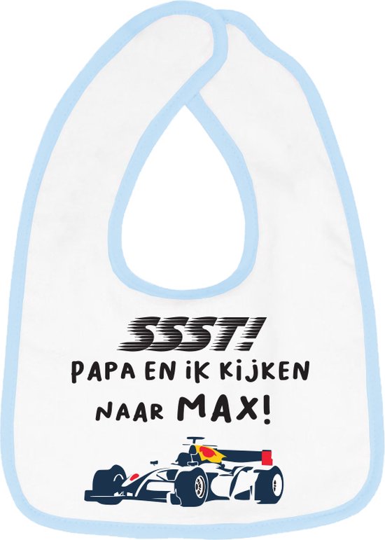 Hospitrix Slabbetje met Tekst “SSST! Papa en Ik kijken naar MAX” Blauw – Kerstcadeau – Cadeau Zwangerschap – Baby Kwijldoek – Kwijllap – Morslap -…