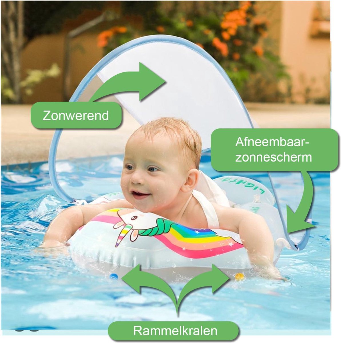 Baby zwemband - opblaasband met zonnescherm - Baby float tot 1 jaar -  drijfband-... | bol.com