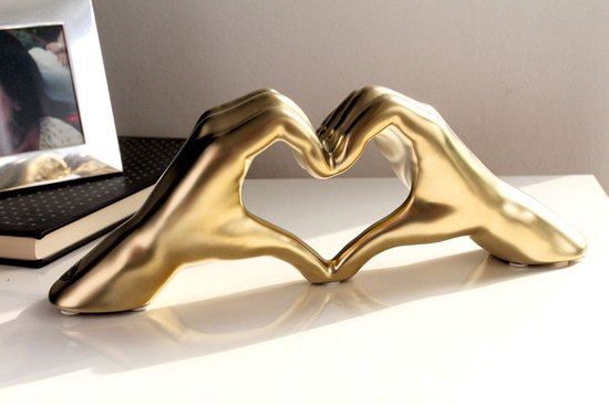 Gilde Handwerk - Heart Sign Hands - Beeld Sculptuur - Mat Goud - Keramiek