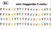 6x Mini vlaggenlijn kleur multi 3 meter - Verjaardag thema feest festival vlaglijn fun vlaglijn