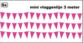 6x Pink mini vlaggenlijn 3 meter party thema feest festival vlaglijn verjaardag pride
