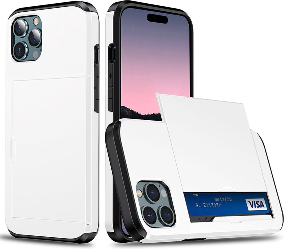 Mobiq - Hybrid Card iPhone 14 Pro Max Hoesje met Pashouder - wit
