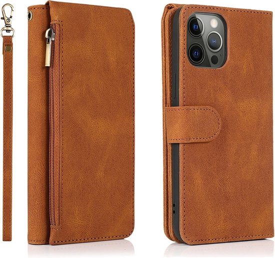 Mobiq - Étui portefeuille en cuir souple pour iPhone 14 Pro Max | Marron