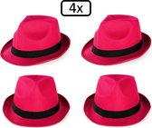 4x Festival hoed roze met zwarte band - Strohoedje - Toppers Hoofddeksel hoed festival thema feest feest party