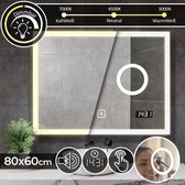 GoodVibes - LED Spiegel - Digitale Klok - Touchscreen - Make Up Spiegel - Dimbaar - Bluetooth Luidspreker - 80 x 60 CM