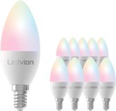 Ledvion Set van 10 SMART RGB+CCT E14 LED-lamp, Wi-Fi-verlichting, Wifi-lamp, dimbaar, 5W, 470 Lumen, compatibel met onder andere Alexa en Google Home